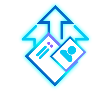 Enable Icon representing secure IT asset submission and management for ITAD services, featuring upward arrows, document, and user profile elements, emphasizing streamlined processes for managed service providers.