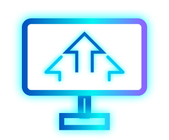 Submit Icon of a computer monitor displaying upload arrows, symbolizing secure asset submission and management for IT asset disposal services.