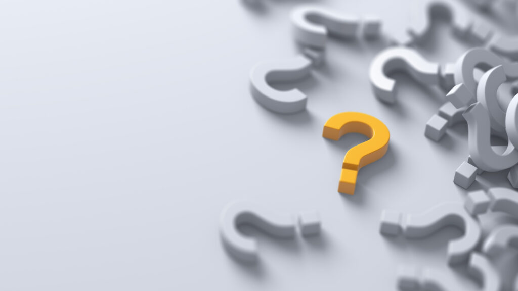 Yellow question mark standing out among grey question marks.