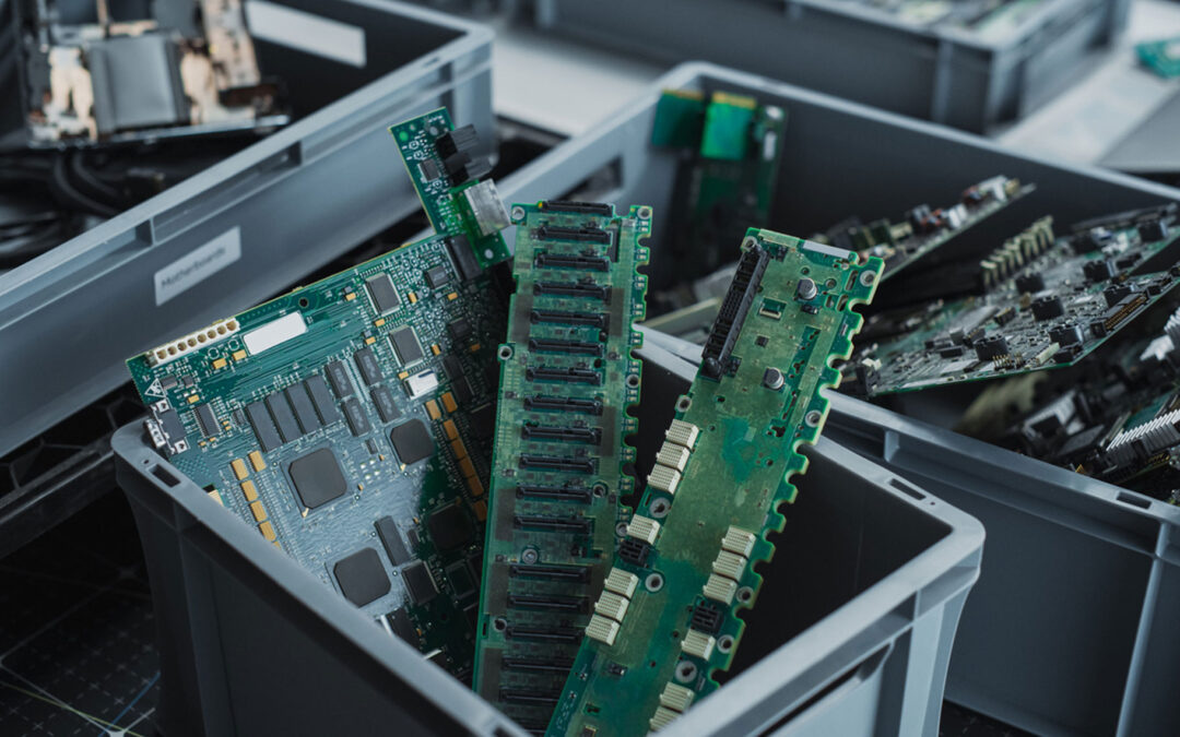 Sorted IT equipment ready for recycling at a sustainable IT asset disposal facility