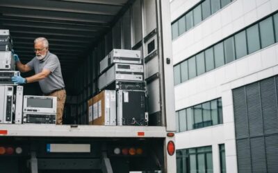 Man loading IT equipment into a delivery truck, emphasizing IT asset disposal and sustainability in technology.