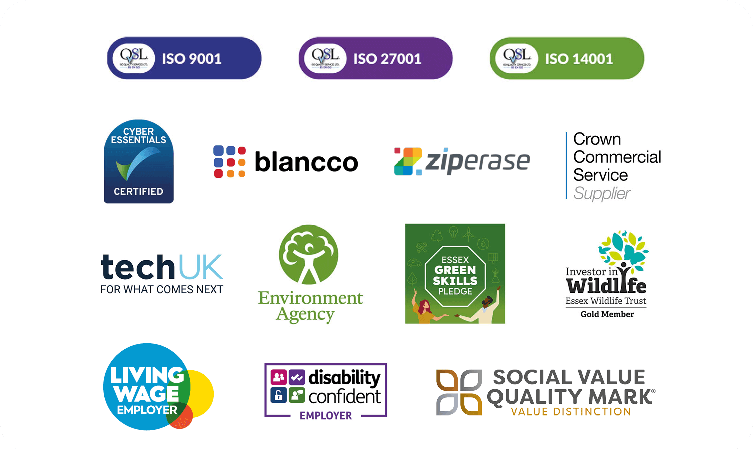 ISO certification logos and badges including ISO 9001, ISO 27001, ISO 14001, Cyber Essentials Certified, and various partnership recognitions, representing Astralis Technology's commitment to secure, compliant IT asset disposal services.