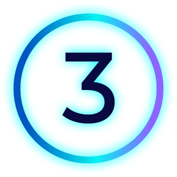 Circular blue icon featuring the number three, representing secure IT asset disposal and compliance with data protection standards.