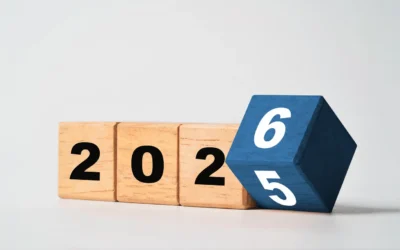 Wooden blocks displaying "2026" with the "6" tilted, symbolizing upcoming IT asset disposal strategies for 2026, relevant to Astralis Technology's news on IT lifecycle services.