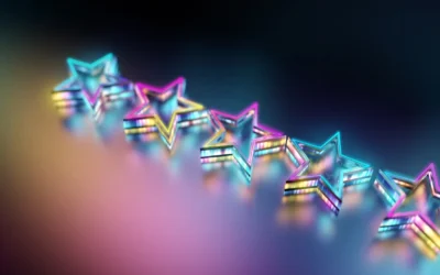 Colourful 3D stars in a row, representing innovation and excellence in IT asset disposal and sustainability.