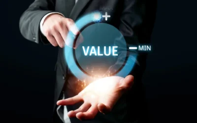 Business professional presenting a digital display of value metrics, emphasizing IT asset management and value optimization in data destruction services.