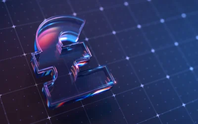 Transparent £ symbol on a digital grid background, representing financial aspects of IT asset disposal and resale in technology.