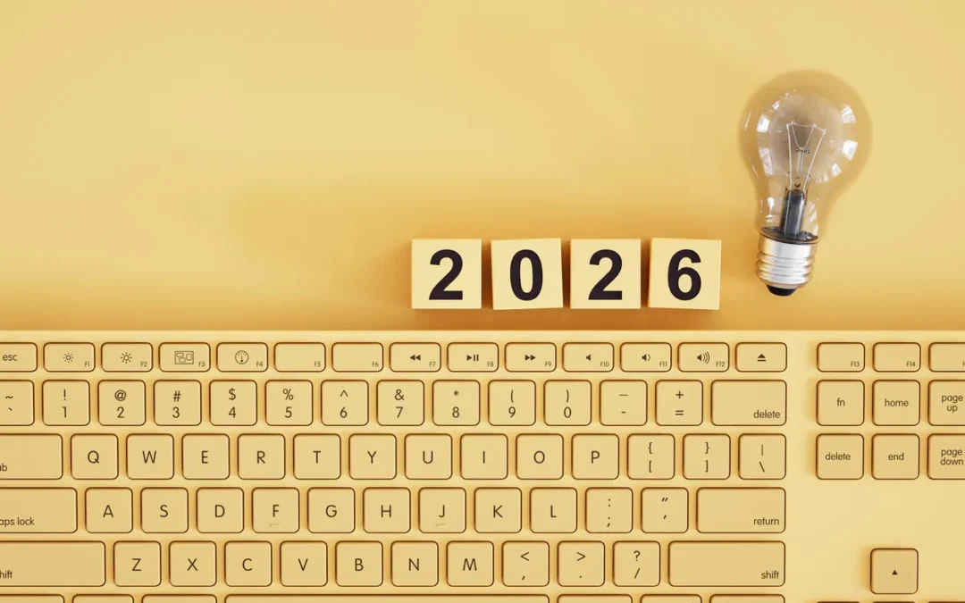 2026 blocks with a computer keyboard and lightbulb, representing innovation, digital transformation and forward-looking ITAD strategies for UK organisations.