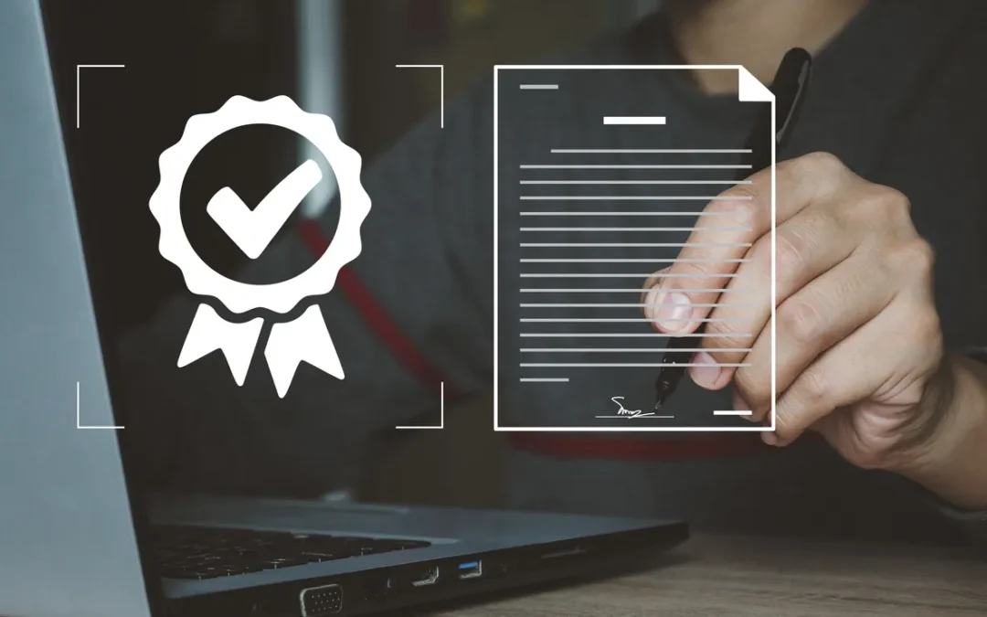 Certification and compliance verification concept showing the standards required for a UK data destruction partner.